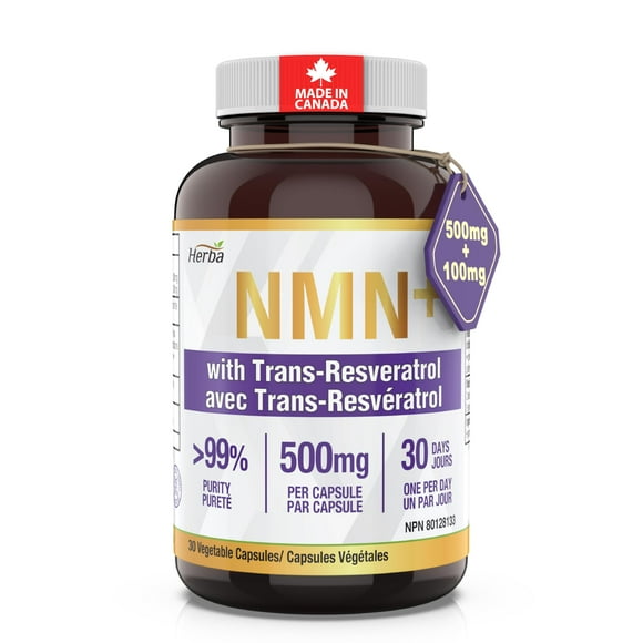 Herba NMN Supplement with Resveratrol 600mg - 30 Capsules | Made in Canada