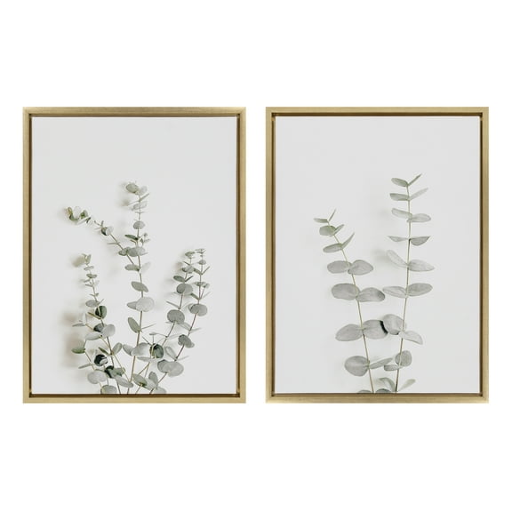 Sylvie Neutral Botanical 18 in x 24 in Framed Painting Canvas Art Prints, by Kate and Laurel Set of 2