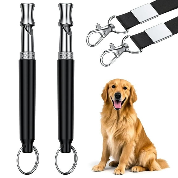 Dog Whistle, Dog Training Whistle with Lanyard, 2 Pcs Adjustable Ultrasonic Silent Dog Recall Whistles, Professional Dog Whistle to Stop Barking Neighbors Dog (Black and White)