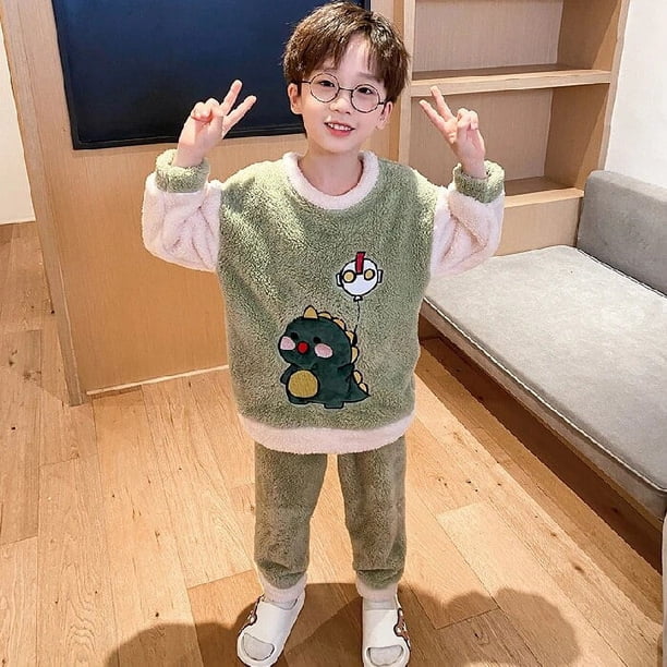 Conjunto de pijamas de invierno y Navidad para niños, traje de Pijama de franela gruesa y cálida, ropa de manga larga para el hogar, conjunto de ropa de dibujos animados para Otoño e Invierno