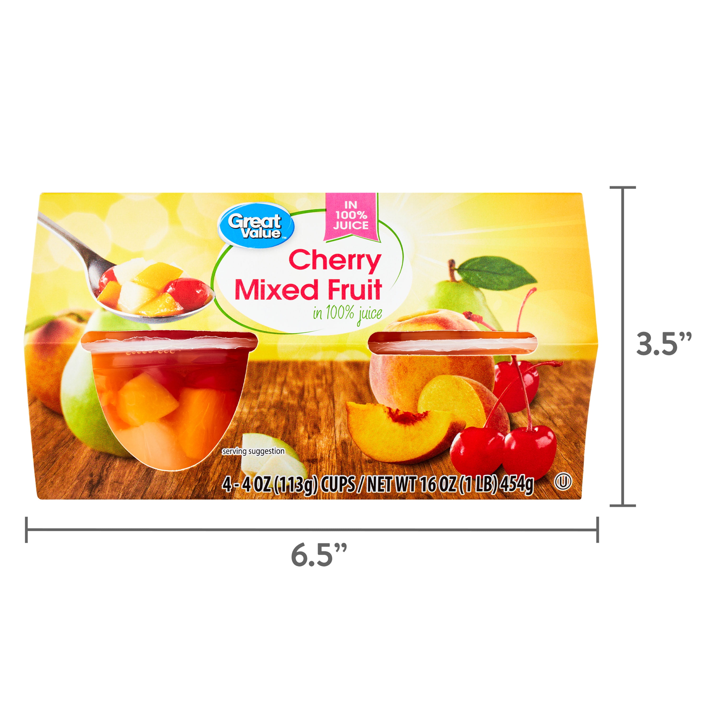 Great Value Cherry Mixed Fruit, 4 oz, 4 Count