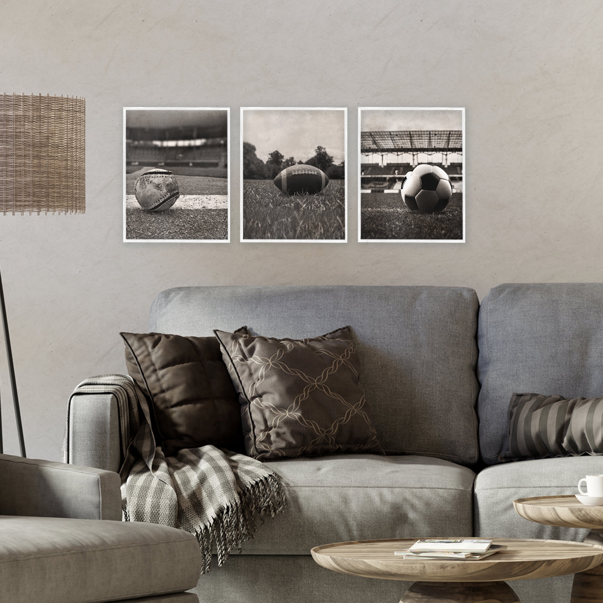 Stupell Industries Vintage Sports on Field 3 Piece White Framed Giclee Art Set, design by Marcus Prime