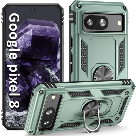 Case for Pixel 8 Phone Case,Google Pixel 8 Case with Kickstand Magnetic Ring Holder,Dual Layer Protective Heavy Duty Cover for Google Pixel 8 Teal Women Men