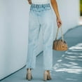 thumbnail image 5 of Women's High Waist Stretch Straight Wide Leg Blue Jeans Distressed Comfort Classic Denim Pants Trousers with Pockets, 5 of 7