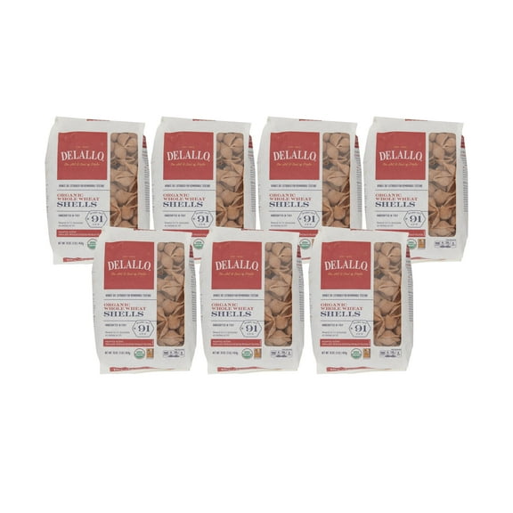 DeLallo Whole Wheat Pasta Shells, Made in Italy, Organic, 1 lb Bag, (7 Pack)