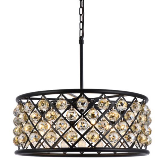 1214 Madison Collection Pendant Lamp D:25in H:10.5in Lt:6 Mocha Brown Finish Royal Cut Golden Teak (Smoky)