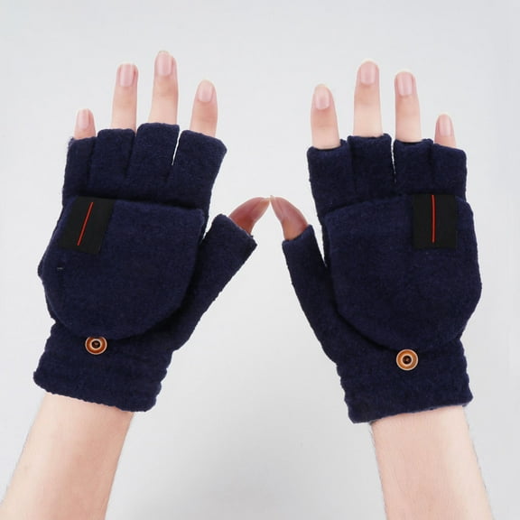 ADDHAT USB Heated Gloves with Foldable Finger Cover for Warmth and Typing Navy Synthetic Material