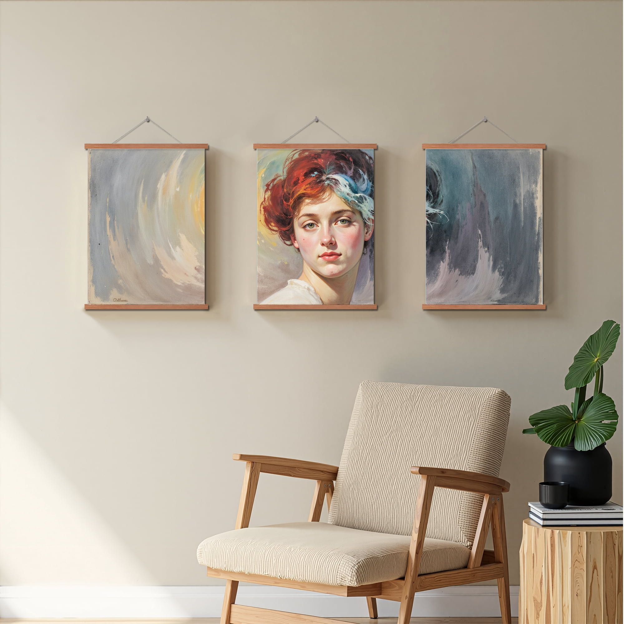 MAYEERTY Modern Abstract Wall Art Painting, Living Room Decor, Brown Hanging Rod Frame, 15.7"x11.8"