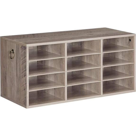 Countertop Mail Sorter Organizer, Wooden Literature Organizer, Student Mailbox for Classroom, Desktop Bill Organizer for Office Home School, 12 Compartments, Greige