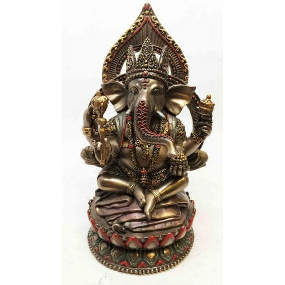 SEATED GANESHA ON LOTUS THRONE STATUE HINDUISM SUPREME BEING DETAILED PAINTWORK