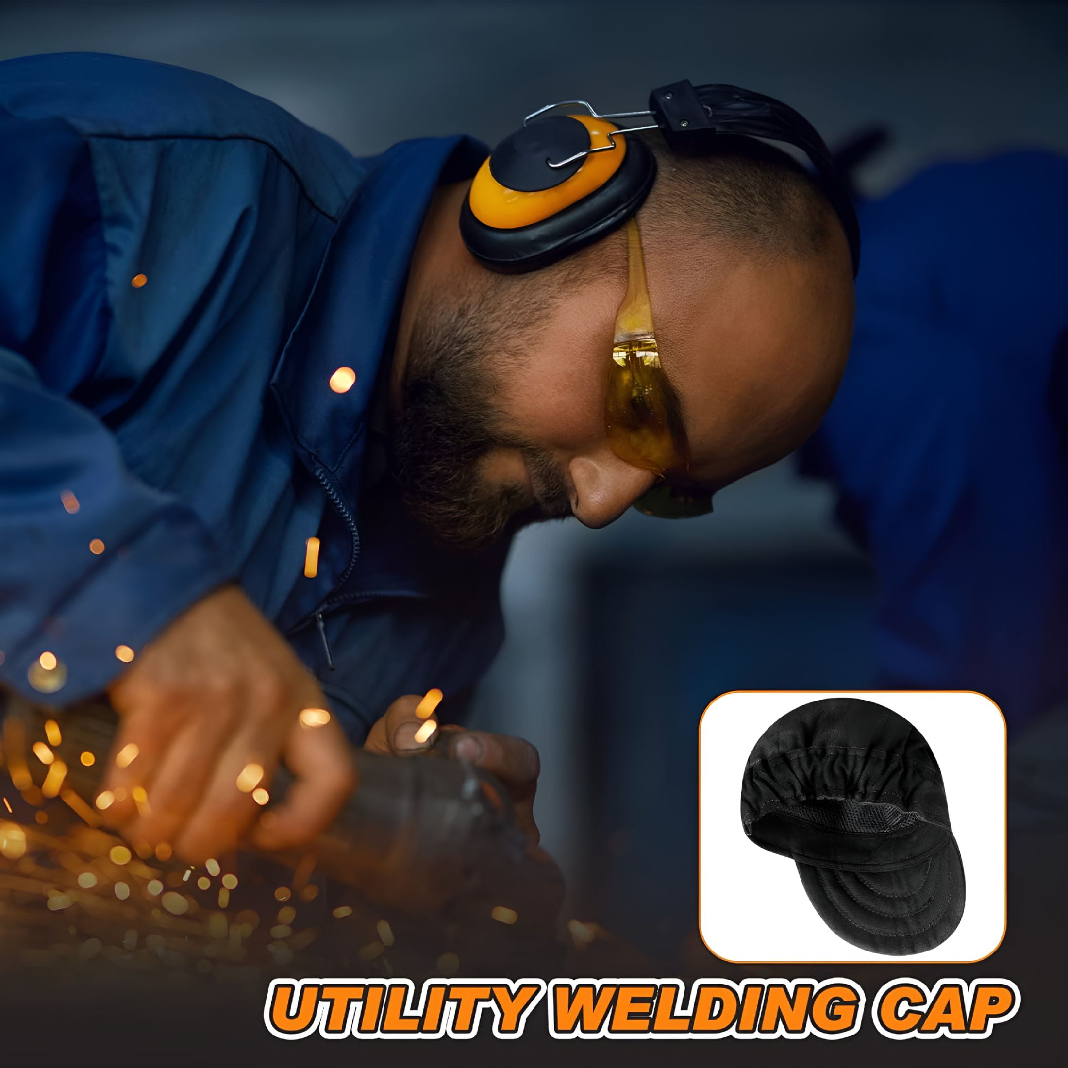 GJX 2026 New 3 Pcs Welding Caps Welding Hats for Men Flame Resistant Cotton Welders Caps Mesh Inside Liner Welding Helmet Beanie Elastic Low Crown Hat for Electrician Gas Station (Solid Color Style)