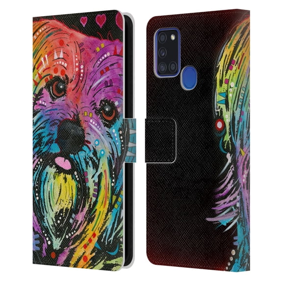 Head Case Designs Officially Licensed Dean Russo Dogs Yorkie Leather Book Wallet Case Cover Compatible with Samsung Galaxy A21s (2020)