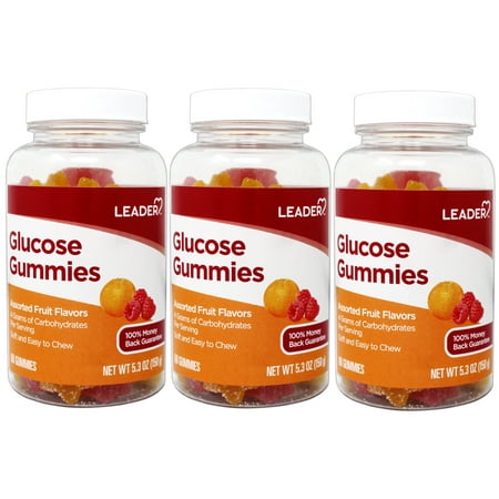 3 Pack - LEADER Glucose Gummies, Energy and Blood Sugar Support, Assorted Fruit, 60 Count