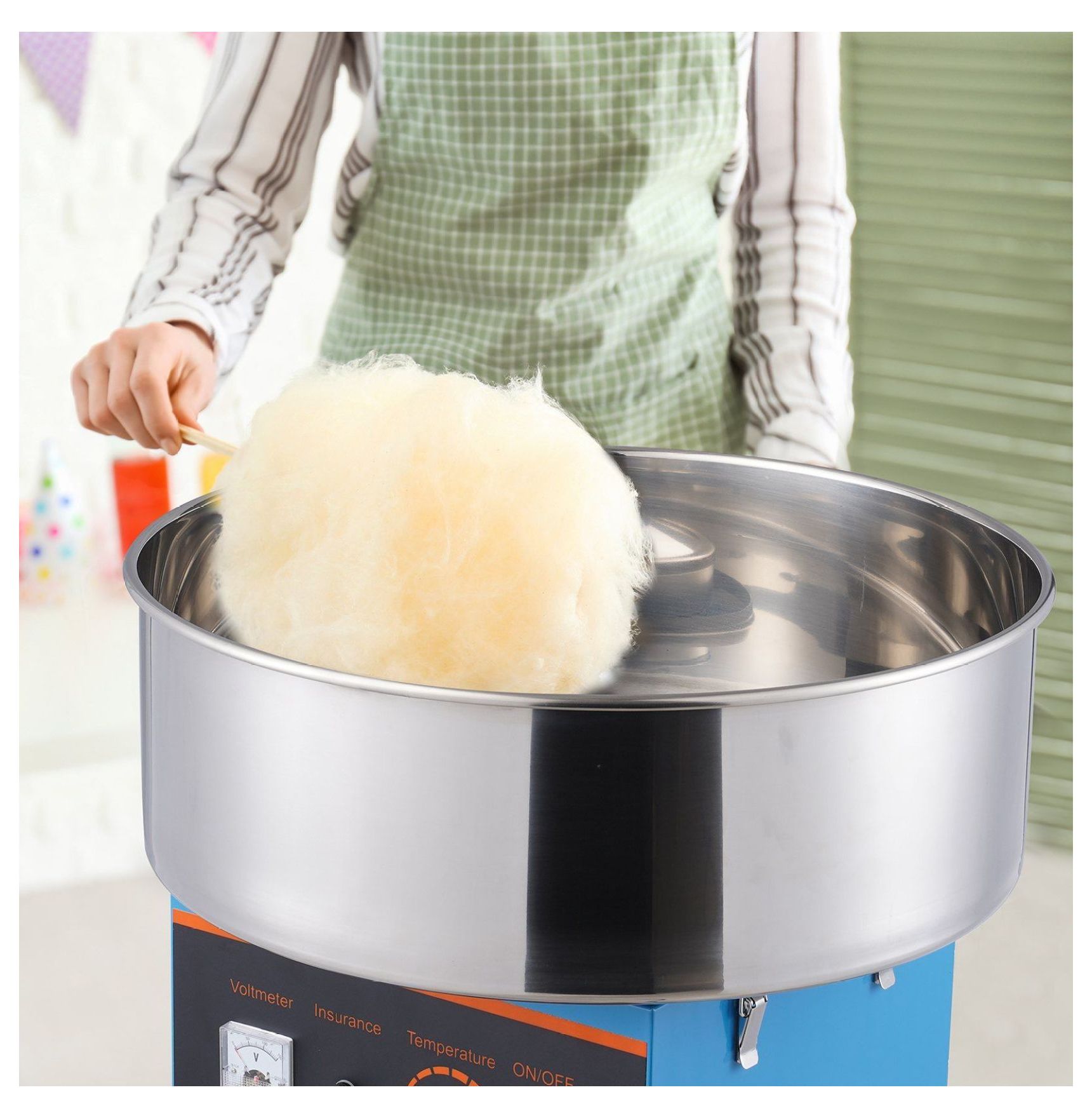 Cotton Candy Machine, 1000W Electric Candy Floss Maker, Commercial Grade with Stainless Steel Bowl, Blue - for Parties & Home Use