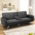 thumbnail image 5 of Aukfa 75" Square Arm Futon Convertible Sofa Bed for Home Office, 2 Cup Holders, Linen, Dark Gray, 5 of 9