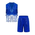 thumbnail image 3 of SiiRoh Boys Girls Sequin Jazz Dance Outfits Sleeveless Fringe Vest Top with Shorts Hip Hop Disco Theme Party Wear Royal Blue 8, 3 of 5