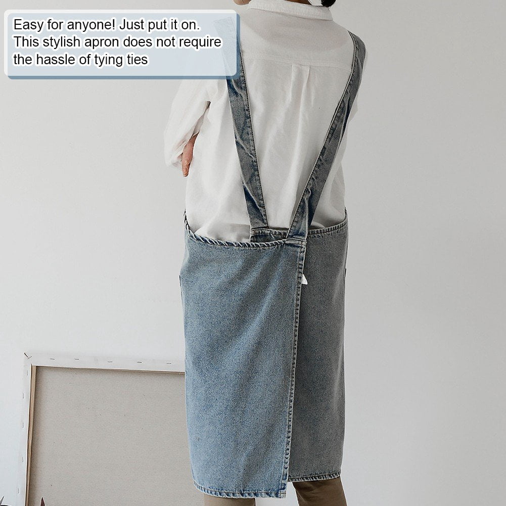 Vjnyvs Work Apron Unisex Denim Apron with Pocket Adjustable Denim Apron Multi Purpose Apron Durable Chef Apron for Cooking Baking Bbq Gardening