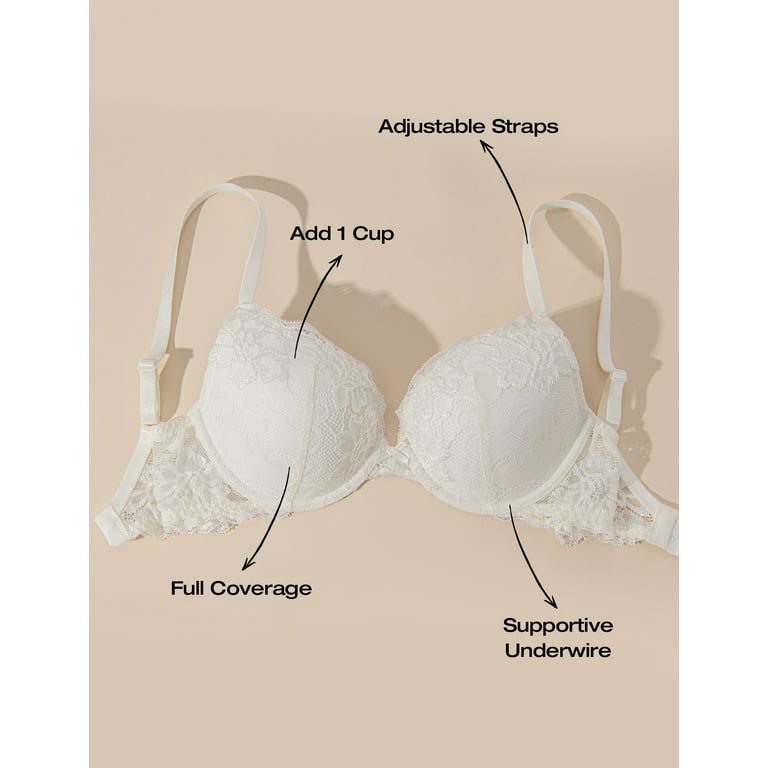 Deyllo Women's Sexy Lace Push Up Padded Plunge Add Cups Underwire Lift Up  Bra, White 32DDD