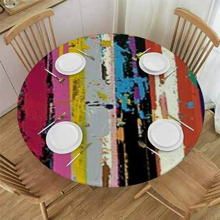 

Sheronv Stripes Brush Strokes Round Table Cover Stain Resistant Washable Perfect for Indoor Outdoor Kitchen Dining Wedding Parties 100％ Polyester Table Cloth for Picnic Dining Kitchen Farmhouse 46 -50