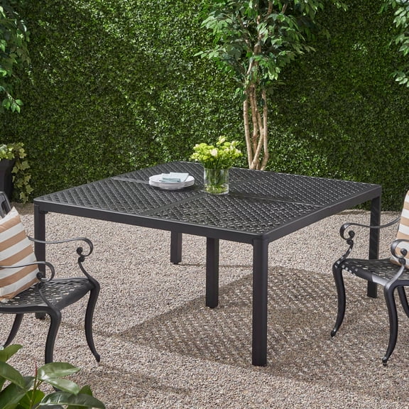 LiviNest Outdoor Square Patio Table - 61.25 Inch Black Metal Dining Table with Woven Top: Cast Aluminum Frame for Patio Garden Backyard - Large Square Table for Outdoor Dining & Social Gatherings