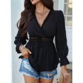 thumbnail image 2 of Women'S Wrap V Neck Puff Long Sleeve Blouse Top Puff Sleeve Ruffle Hem Casual Spring Summer T-Shirt Top Black S, 2 of 8