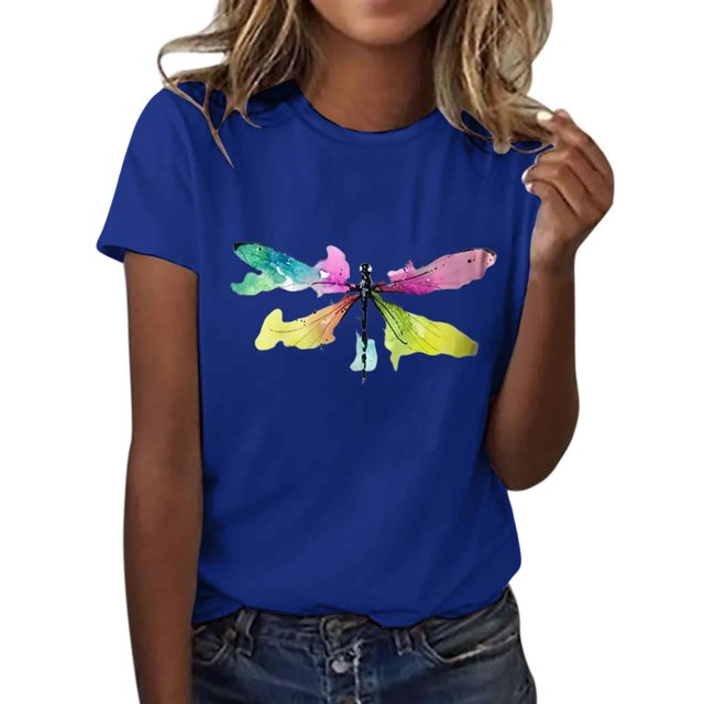Hauts Tuniques à Manches Courtes pour Femmes, Tenues de Vacances en Polyester pour Femmes, T-Shirts Graphiques pour Femmes, Mode Décontractée Imprimée Col Rond Manches Courtes T-Shirt