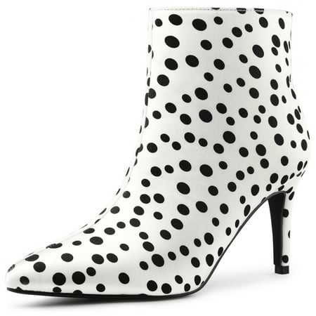 

Unique Bargains Women s Polka Dots Pointed Toe Side Zip Stiletto Heel Ankle Boots