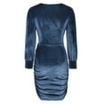 thumbnail image 6 of biudgviw Womens Dresses Velvet Comfy V Neck Long Sleeve Front Knot Cutout Mini Dress Fall Lounge Ruched Bodycon Dress, 6 of 7