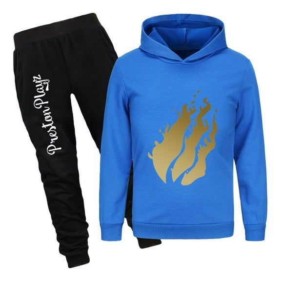 Boys Girls Flame Hoodie Outfit Preston Playz 2 Piece Pullover Sweatshirt and Joggers Set Game Tracksuit for Kids