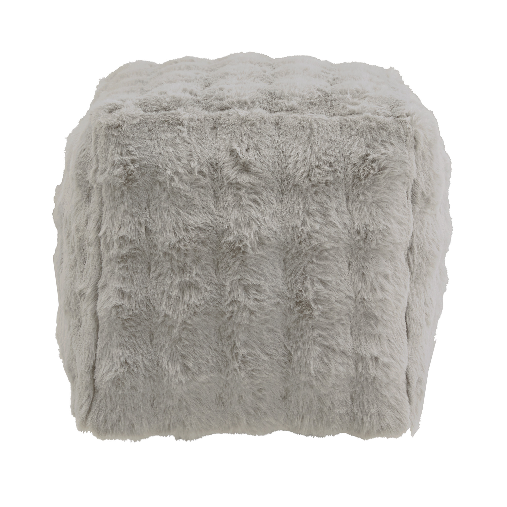 Weston Home Dinant Upholstered Square Pouf Ottoman, Grey Square Furry Fabric