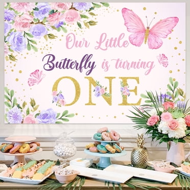 Baby Girl First Birthday Decorations Butterfly 1st Birthday Decorations For Girls, Pink Purple Balloon Garland Arch Kit Photo Highchair Banner, Our Little Butterfly Is Turning One Backdrop Cake Topper First Bday Party