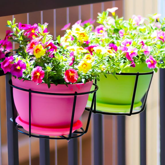 Pawsdot Round Black Metal Railing Planter, Elegant and Space-Saving 2Pcs