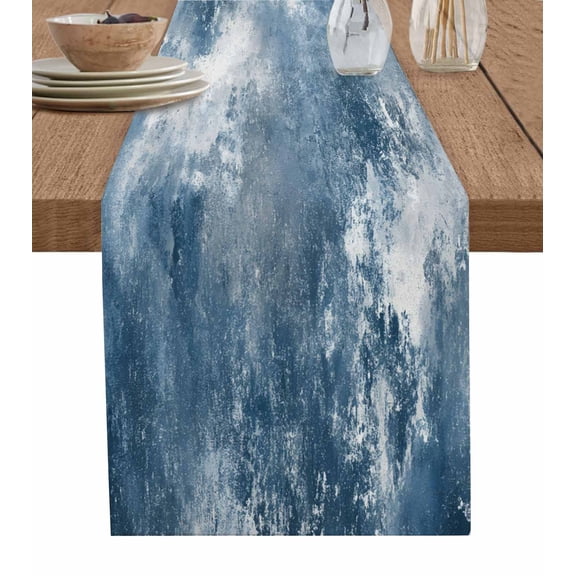 Table Runner 72 Inches Long for Kitchen Dining, Blue Grey Dresser Scarf Farmhouse, Dining Table Decorations for Wedding/Parties, Oil Painting Modern Abstract 16 x 72 In