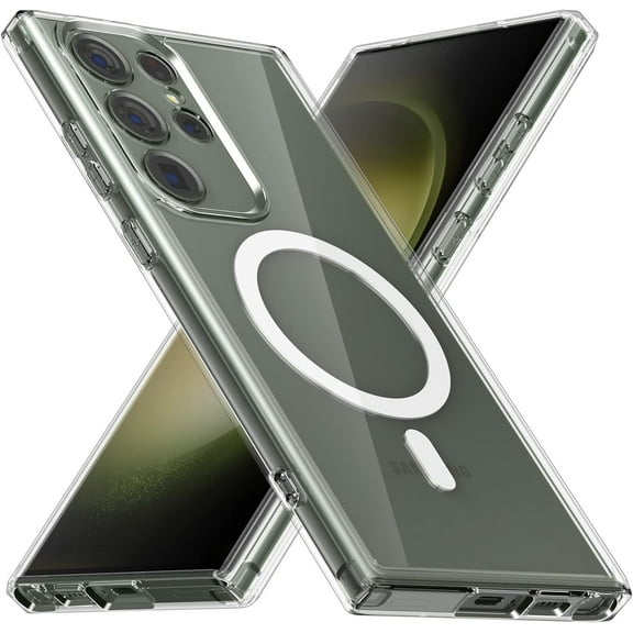Magnetic Case for Samsung Galaxy S23 Ultra, Clear Hard Back TPU Bumper Shockproof Phone Cover with Built-in Magnet for S23 Ultra - Transparent