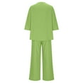 thumbnail image 5 of Hueook 2 Piece Sets For Women Fall Women's Solid Color And Linen Quarter Sleeved Wide Leg Pants Button Decoration Two-Piece Set Suits Green S, 5 of 6