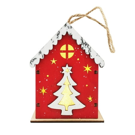 

Veki Christmas Wooden Crafts Wooden Light Emitting Small House Small Wooden Swing Digital Ornament