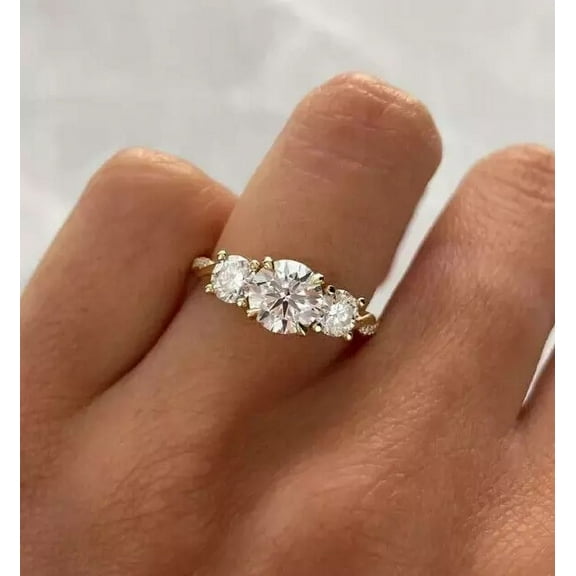 3.00 Ct Round-Cut VS1 Moissanite Three Stone Wedding Ring sterling sliver