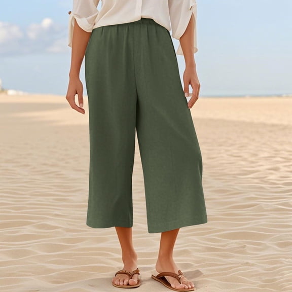 JUSLIO Capris for Women Loose Solid, Drawstring with Pockets Everyday Casual Wide-Leg Capris