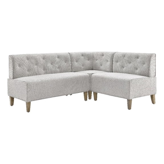 Linon Hale Tufted Back Fully Upholstered Corner Nook Bench in Light Grey Fabric