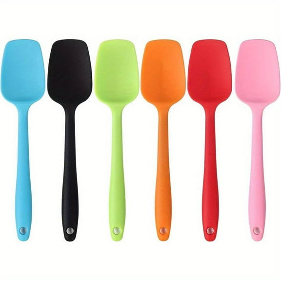 6Pcs 8.2 inch Small Rubber Spoon Spatula, Non-Stick Spoonula Flexible Scrapers Baking Mixing Tool for Home Cooks and Chefs