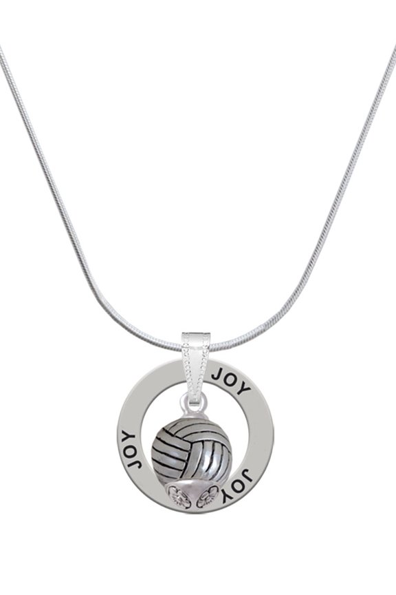 Silvertone Volleyball Spinner Joy Ring Charm Necklace, 18"