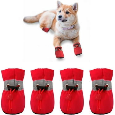 Dog Shoes for Small Dogs, Hot Pavement Anti-Slip Dogs Boots & Paw Protector, Summer Puppy Booties with Reflective Straps, Cat Dog Shoes for Indoor Hardfloors (Red, Size 6: 2.16"x1.76"(L*W))