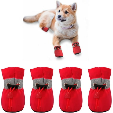 QIUYIDP Dog Shoes for Hot Pavement  Anti-Slip Sole Dog Boots & Paw Protector for Summer  Reflective Straps Dog Booties for Small Medium Dogs  Indoor Use 4PCS (Black  Size: 4)