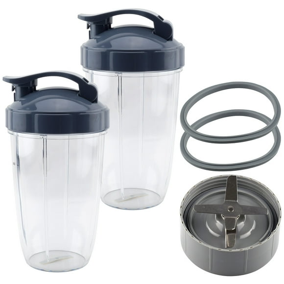 2 Pack 24 oz Tall Cup with Handled Lip Ring, Flip To-Go Lids, Extractor Blade and 2 Gaskets Replacement Part Compatible with NutriBullet NB-101B NB-101S NB-201