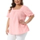 thumbnail image 4 of Blusa de verano casual con escote cuadrado, mangas con volantes y pliegues en la parte delantera, talla 1X, color rosa, para mujeres de talla grande, de Agnes Orinda, para Pascua., 4 of 6