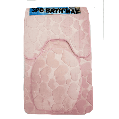 Luxury 3PC Soft Memory Foam Rose Pink Bath Set Bath Mat Toilet Cover Contour Heart (Best Toilet Design In The World)