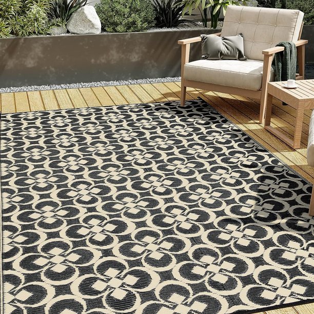 HUGEAR Outdoor Patio Rugs Clearance 6'x9' Waterproof Camping Rugs, RV