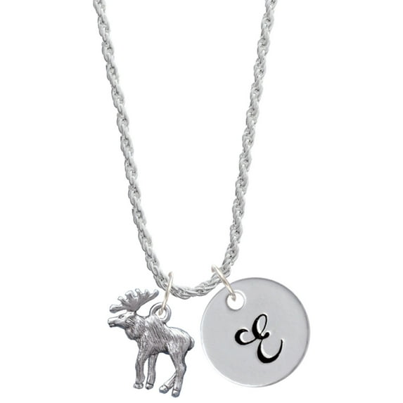 Delight Jewelry Silvertone Moose Silvertone Script Initial Disc - E - Charm Necklace, 20"+3"