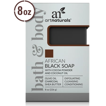 ArtNaturals African Black Soap Bar - (8 Oz / 226g) - Pure and Natural Acne Treatment - Exfoliating, Cleansing and Conditioning Face and Body Wash - Shea Butter, Olive Oil and