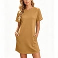 thumbnail image 4 of QUNYINEY Short Sleeve Women Dresses Casual A Line Summer Midi T-Shirt Dress Loose Fit with Pockets Solid Crew Neck Dresses, 4 of 7